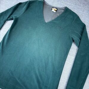 Harley Davidson Womens Long Sleeve V-Neck Fleece Pullover Green Embroidered Logo